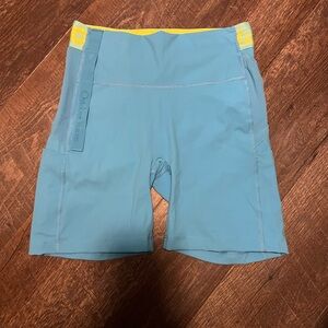 Oiselle Blue and Yellow Athletic Shorts
